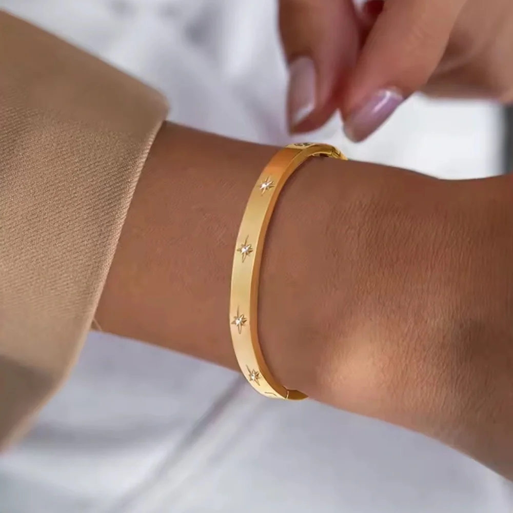 Starburst Cuff Bracelet 18K Gold Stainless Steel